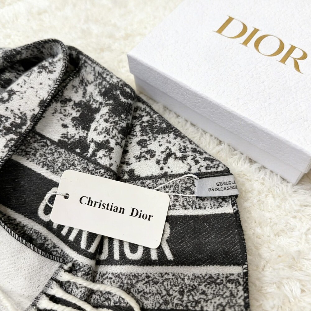 Dior Black Ivory Woodland Print Fringe Scarf - Picture 4 of 4